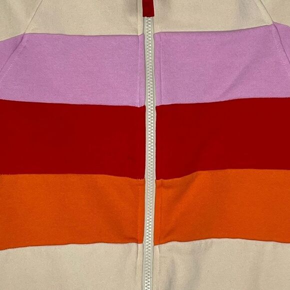 Lego Sz XS Zip Up Sweatshirt Colorblock Stripes Tan Purple Red Orange - Picture 2 of 13